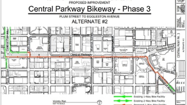 Central Parkway Protected Bike Lanes: Plum to Eggleston