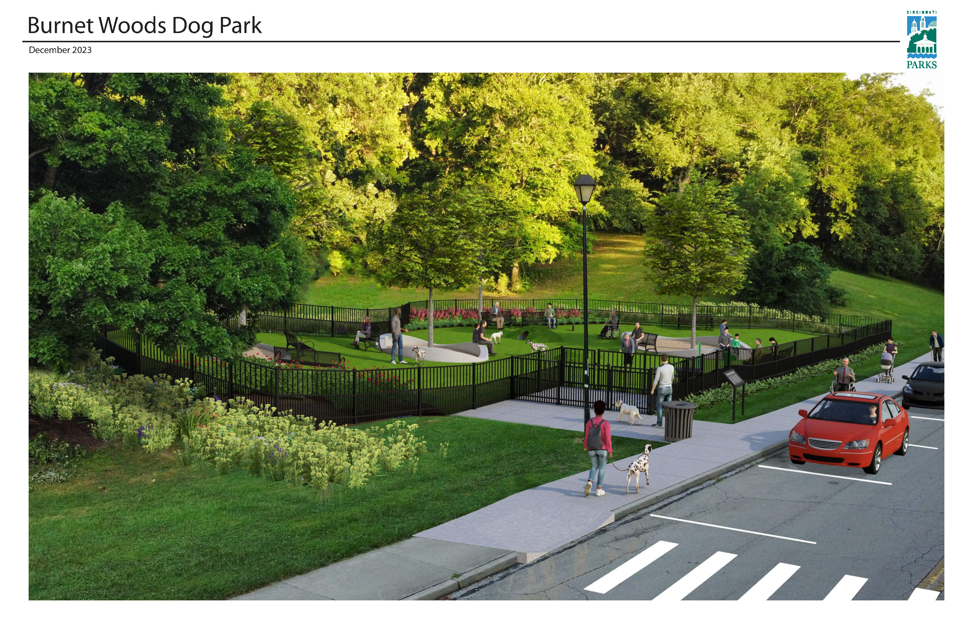 Illustrative rendering of the Burnet Woods Dog Park