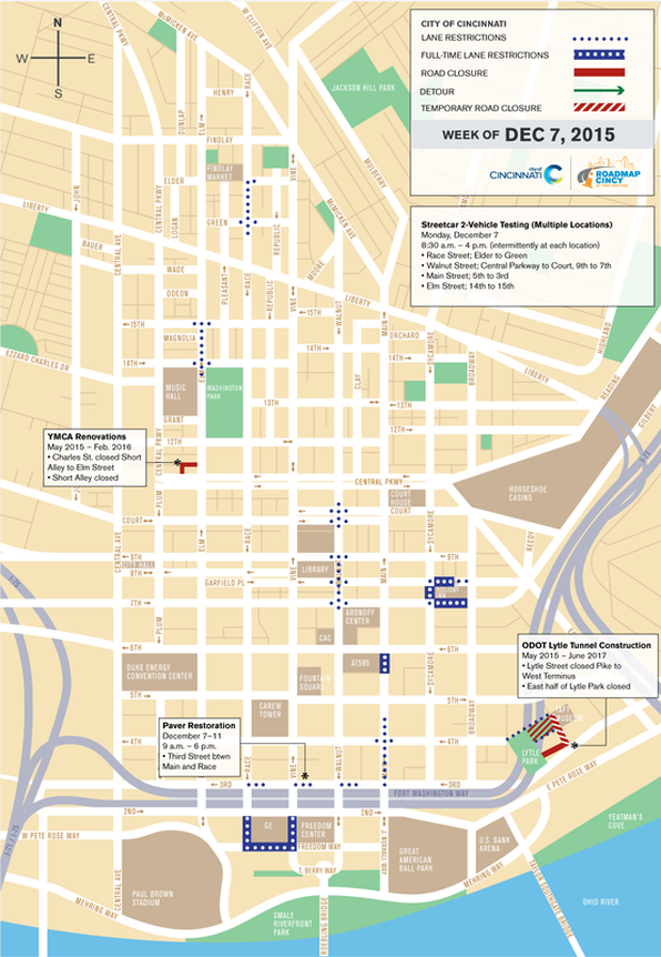 Map Of Downtown Cincinnati Streets Map: Weekly Road Closures In Downtown Cincinnati - City Of Cincinnati